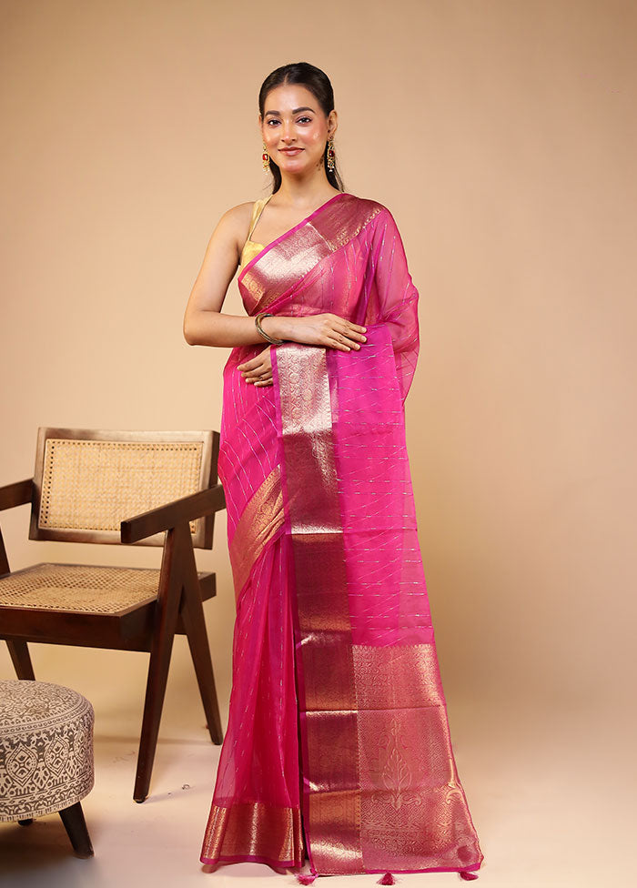 Pink Organza Saree With Blouse Piece
