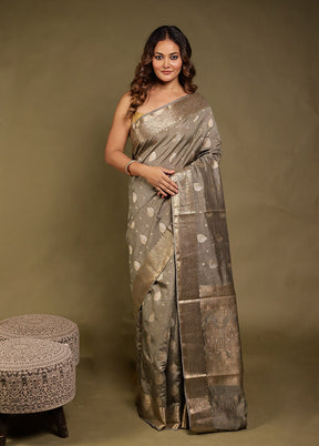 Grey Dupion Silk Saree With Blouse Piece