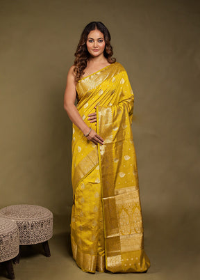 Yellow Dupion Silk Saree With Blouse Piece