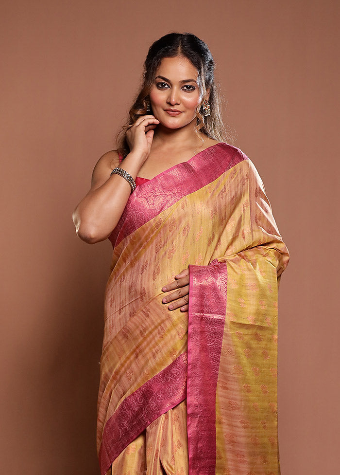 Cream Dupion Silk Saree With Blouse Piece