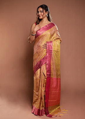 Cream Dupion Silk Saree With Blouse Piece