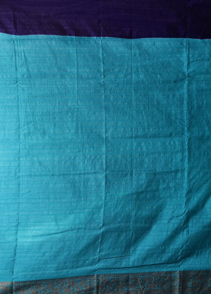 Blue Dupion Silk Saree With Blouse Piece