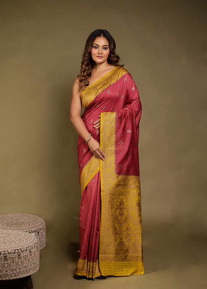 Pink Dupion Silk Saree With Blouse Piece