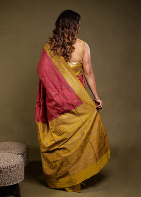 Pink Dupion Silk Saree With Blouse Piece