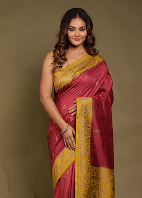 Yellow Dupion Silk Saree With Blouse Piece