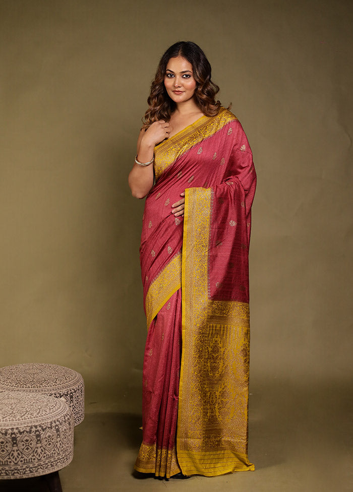 Pink Dupion Silk Saree With Blouse Piece