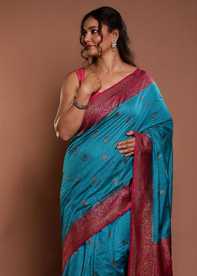 Green Dupion Silk Saree With Blouse Piece