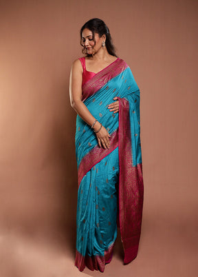 Blue Dupion Silk Saree With Blouse Piece