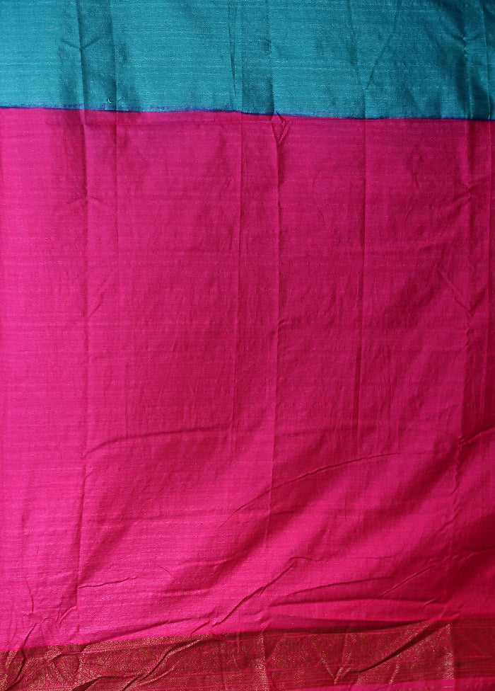 Blue Dupion Silk Saree With Blouse Piece