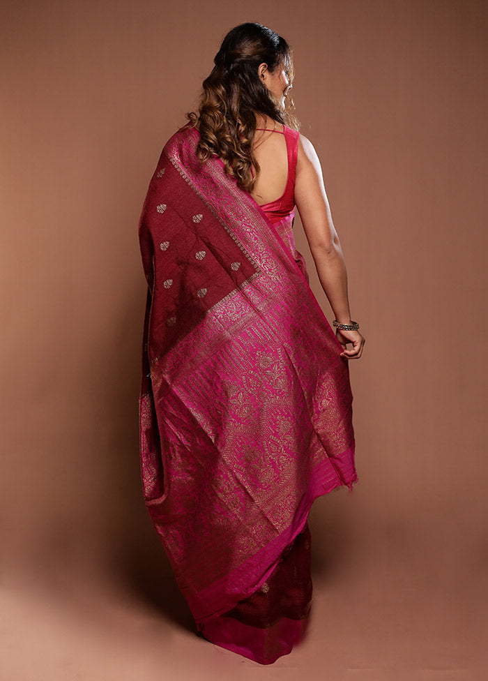 Maroon Dupion Silk Saree With Blouse Piece