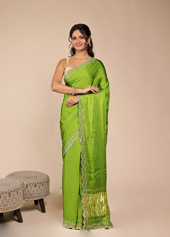Green Printed Pure Silk Saree Without Blouse Piece