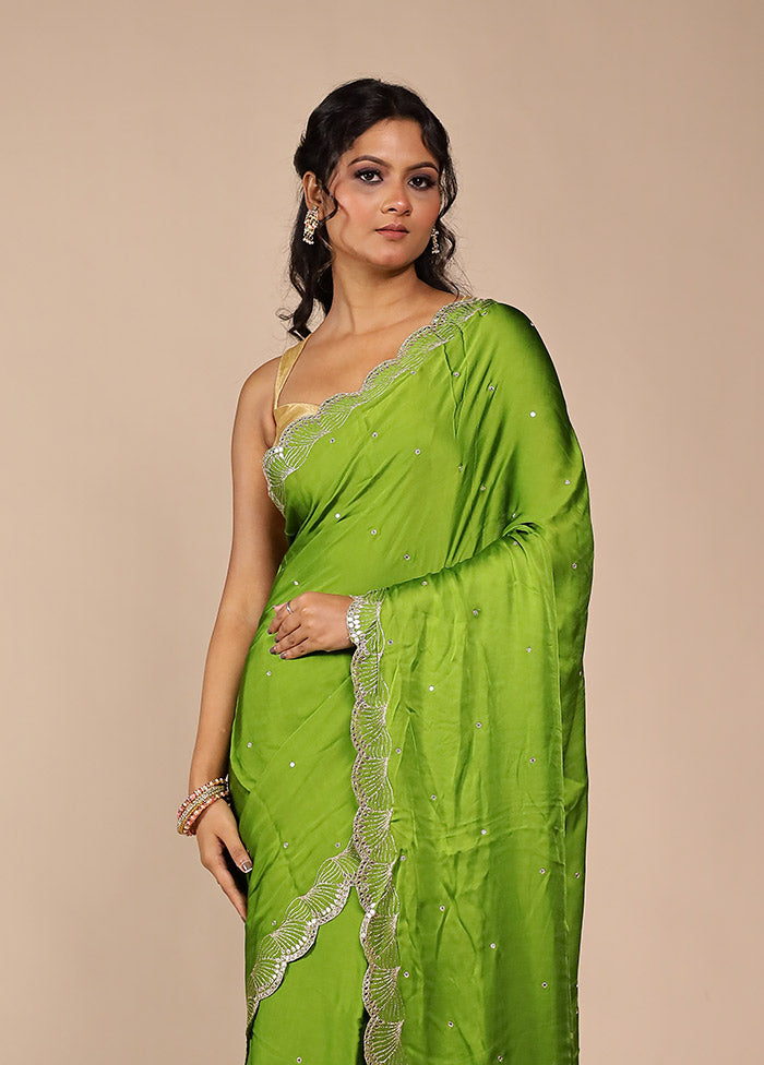 Green Printed Pure Silk Saree Without Blouse Piece