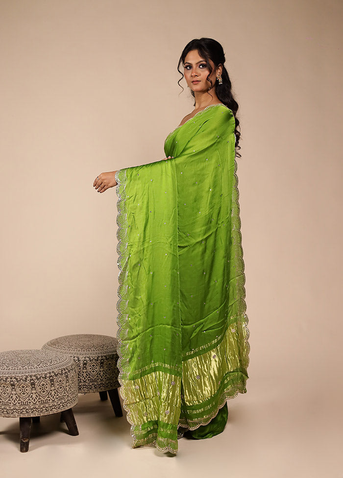 Green Printed Pure Silk Saree Without Blouse Piece