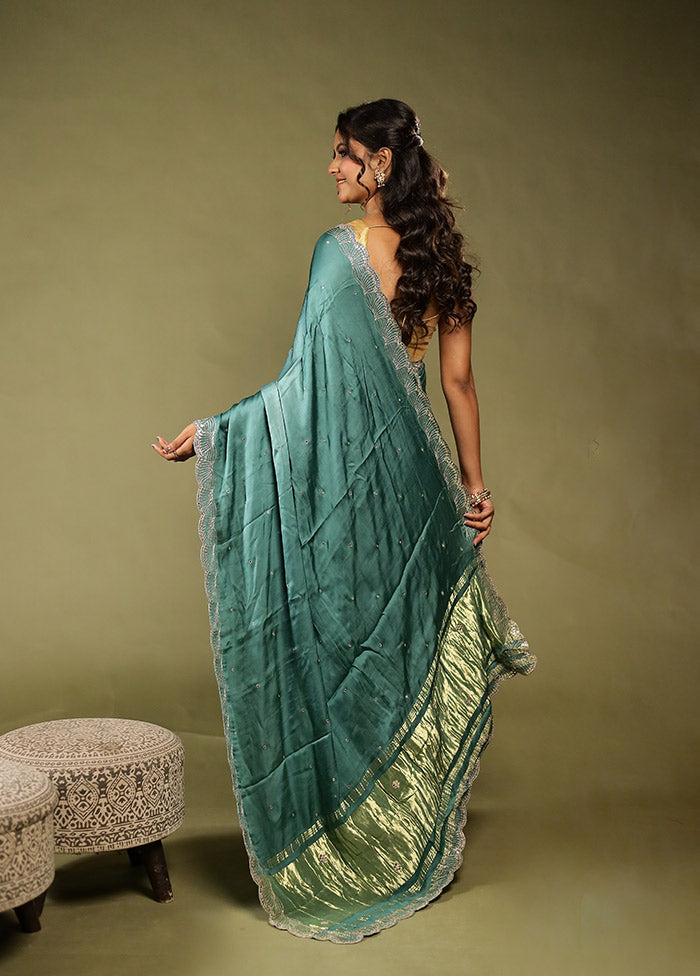 Green Printed Pure Silk Saree Without Blouse Piece