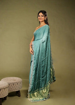 Blue Printed Pure Silk Saree With Blouse Piece