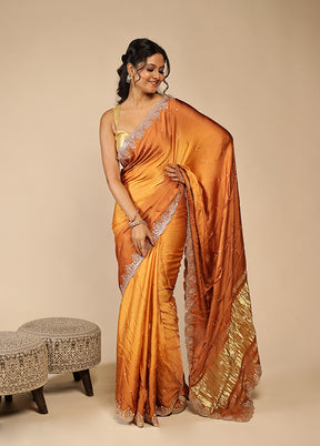 Yellow Printed Pure Silk Saree Without Blouse Piece