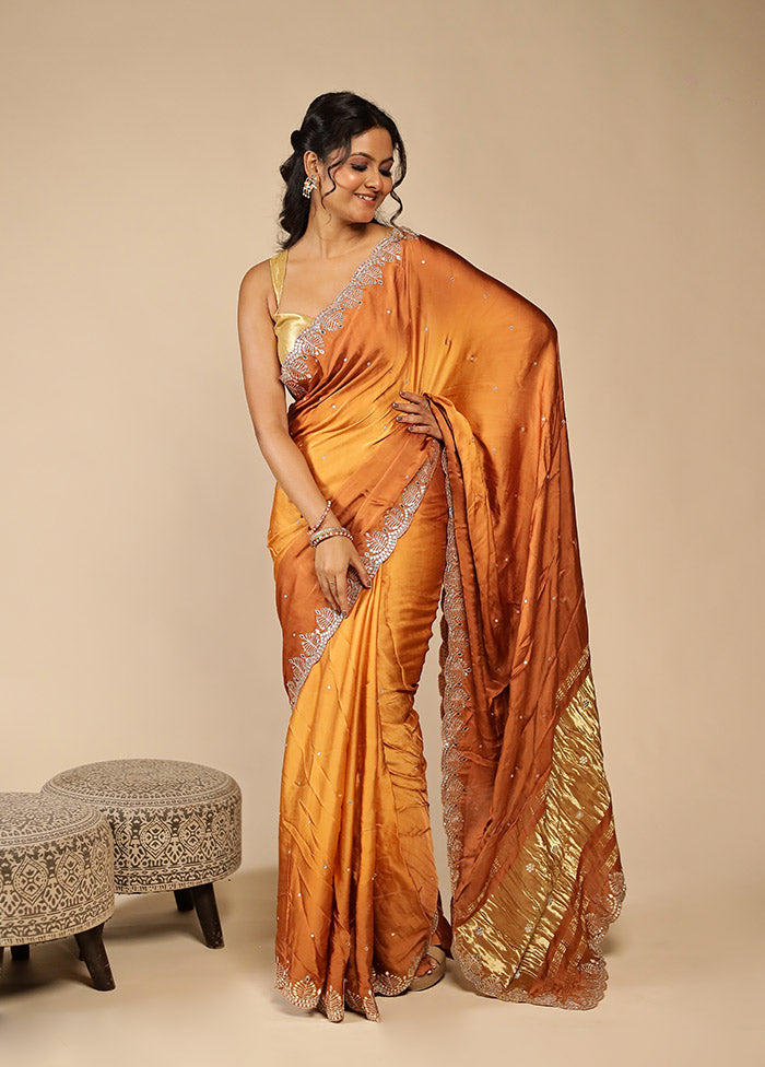 Yellow Printed Pure Silk Saree Without Blouse Piece