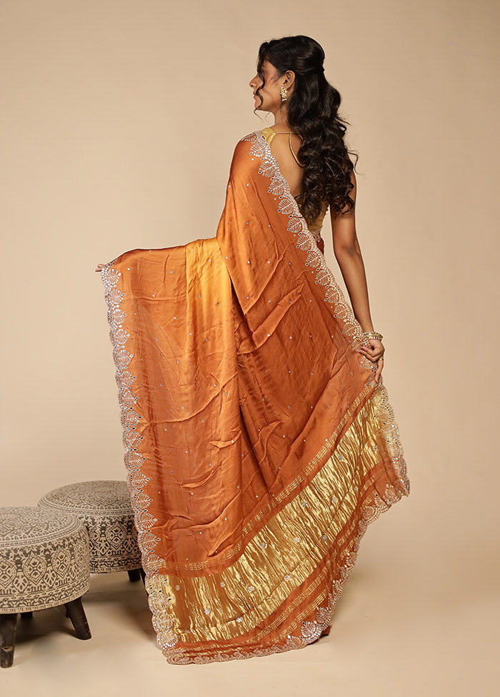 Yellow Printed Pure Silk Saree Without Blouse Piece