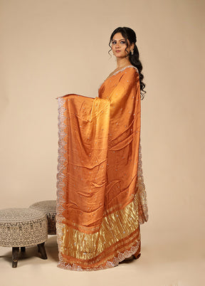 Yellow Printed Pure Silk Saree Without Blouse Piece