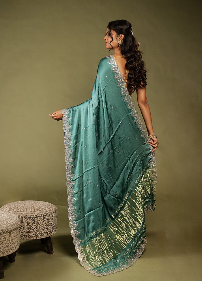 Blue Printed Pure Silk Saree With Blouse Piece
