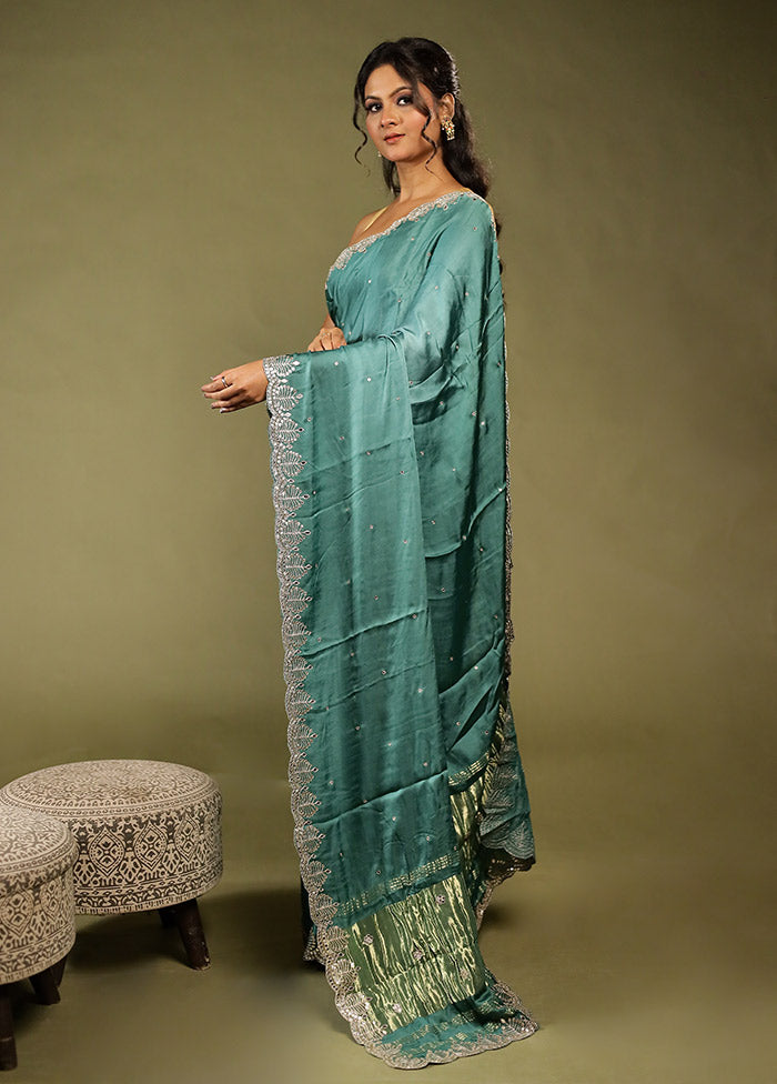 Blue Printed Pure Silk Saree With Blouse Piece