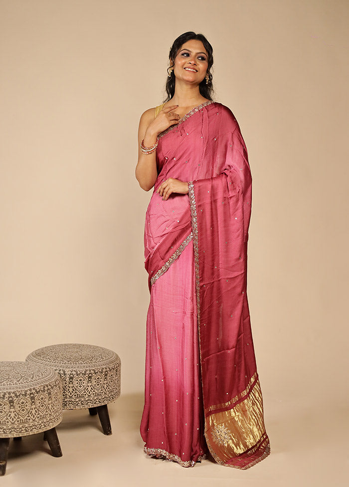 Pink Printed Pure Silk Saree Without Blouse Piece