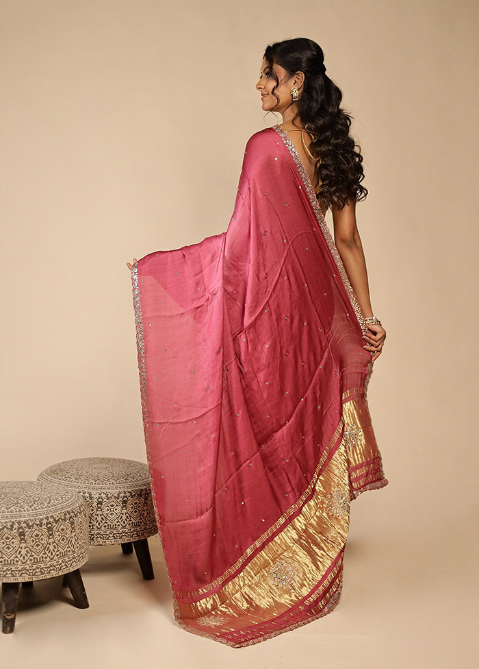 Pink Printed Pure Silk Saree Without Blouse Piece