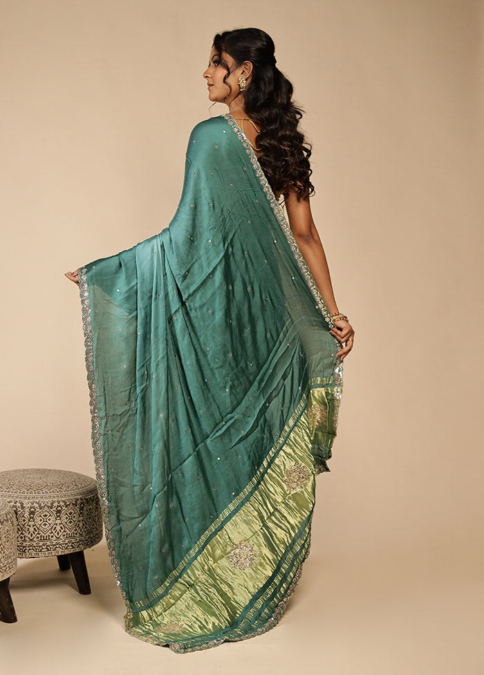 Green Printed Pure Silk Saree Without Blouse Piece