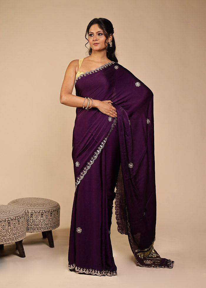 Purple Printed Pure Silk Saree Without Blouse Piece