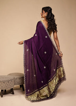 Purple Printed Pure Silk Saree With Blouse Piece