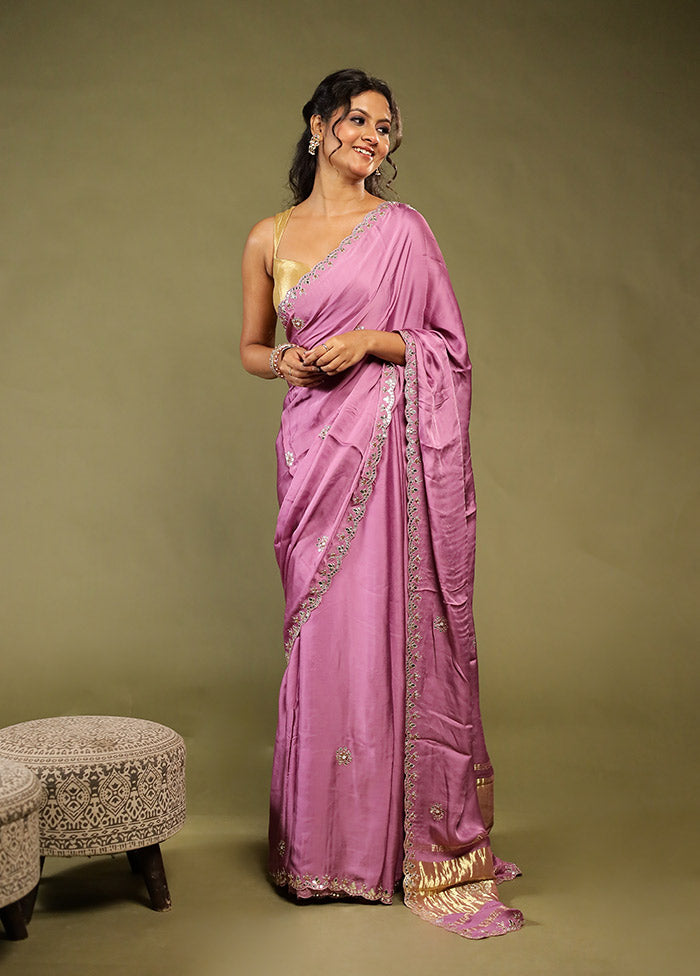 Purple Printed Pure Silk Saree Without Blouse Piece