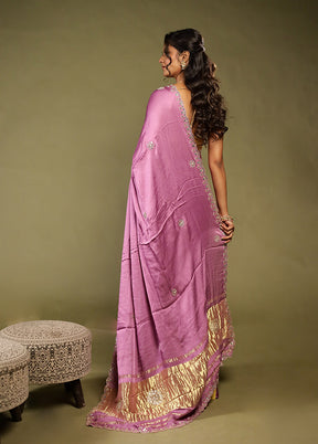 Purple Printed Pure Silk Saree Without Blouse Piece