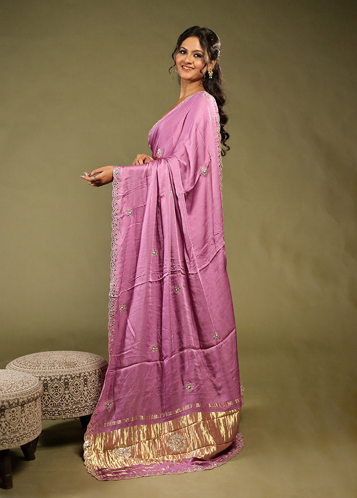 Purple Printed Pure Silk Saree Without Blouse Piece