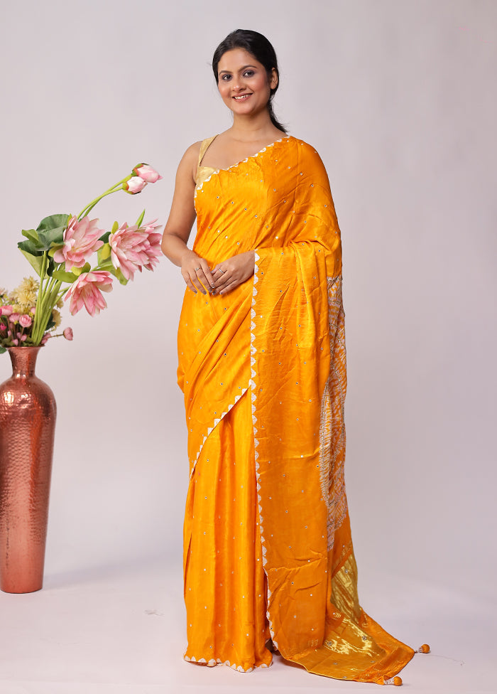 Yellow Printed Pure Silk Saree Without Blouse Piece