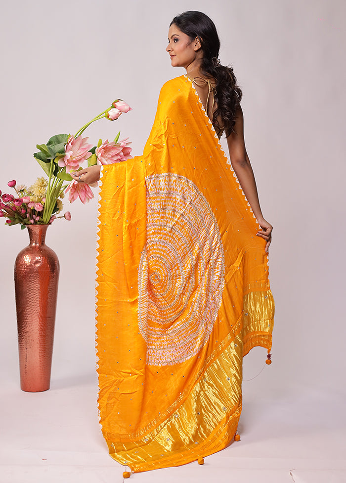 Yellow Printed Pure Silk Saree Without Blouse Piece