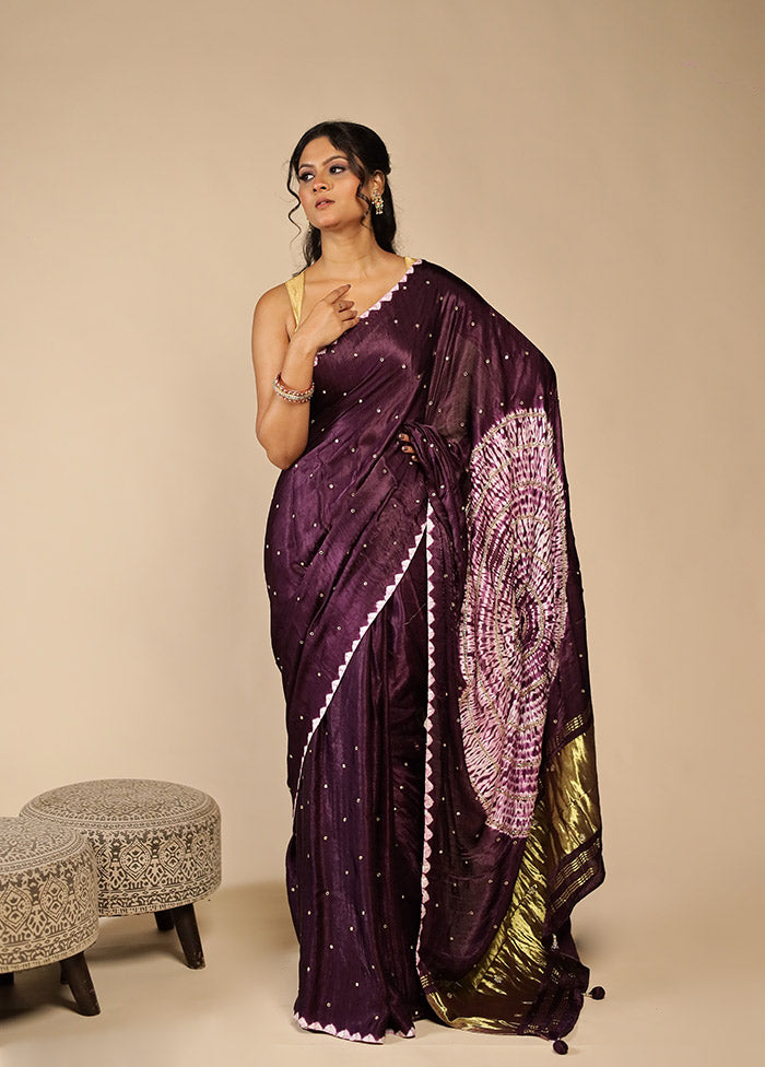 Purple Printed Pure Silk Saree Without Blouse Piece