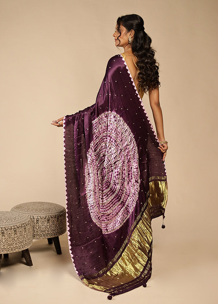 Purple Printed Pure Silk Saree Without Blouse Piece