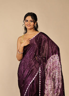 Purple Printed Pure Silk Saree With Blouse Piece