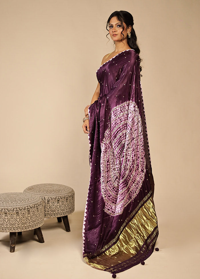 Purple Printed Pure Silk Saree With Blouse Piece