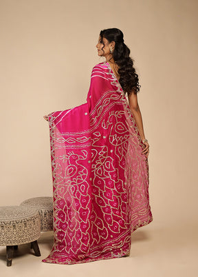 Purple Bandhej Saree With Blouse Piece