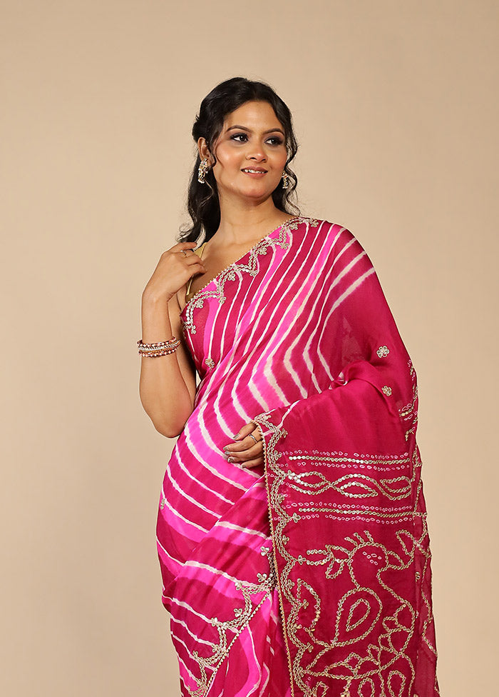 Purple Bandhej Saree With Blouse Piece