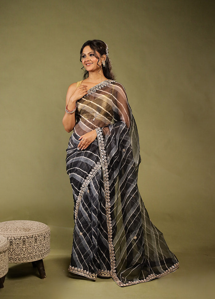 Grey Bandhej Saree With Blouse Piece
