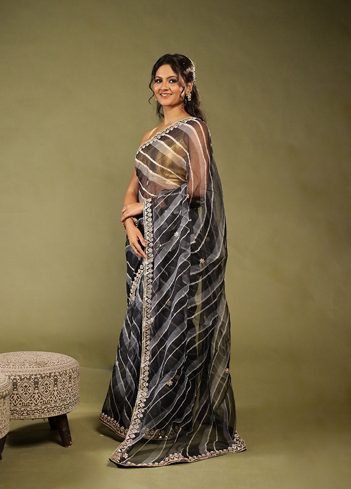 Grey Bandhej Saree With Blouse Piece