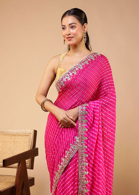 Pink Bandhej Pure Silk Saree With Blouse Piece