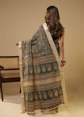 Grey Chanderi Silk Saree With Blouse Piece