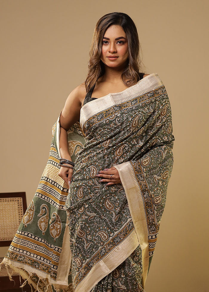 Green Chanderi Silk Saree With Blouse Piece