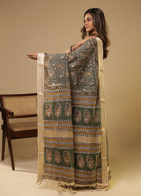 Green Chanderi Silk Saree With Blouse Piece