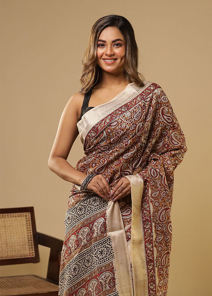 Cream Chanderi Silk Saree With Blouse Piece