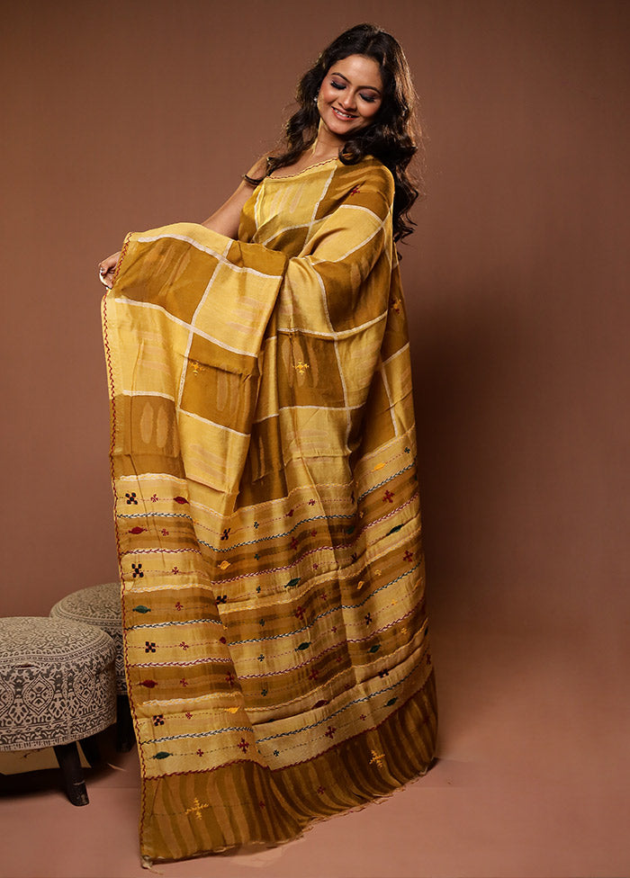 Yellow Chanderi Silk Saree With Blouse Piece