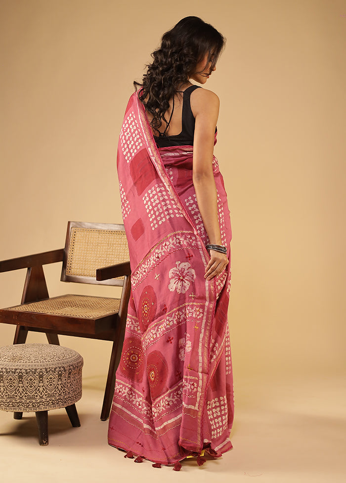 Pink Chanderi Silk Saree With Blouse Piece